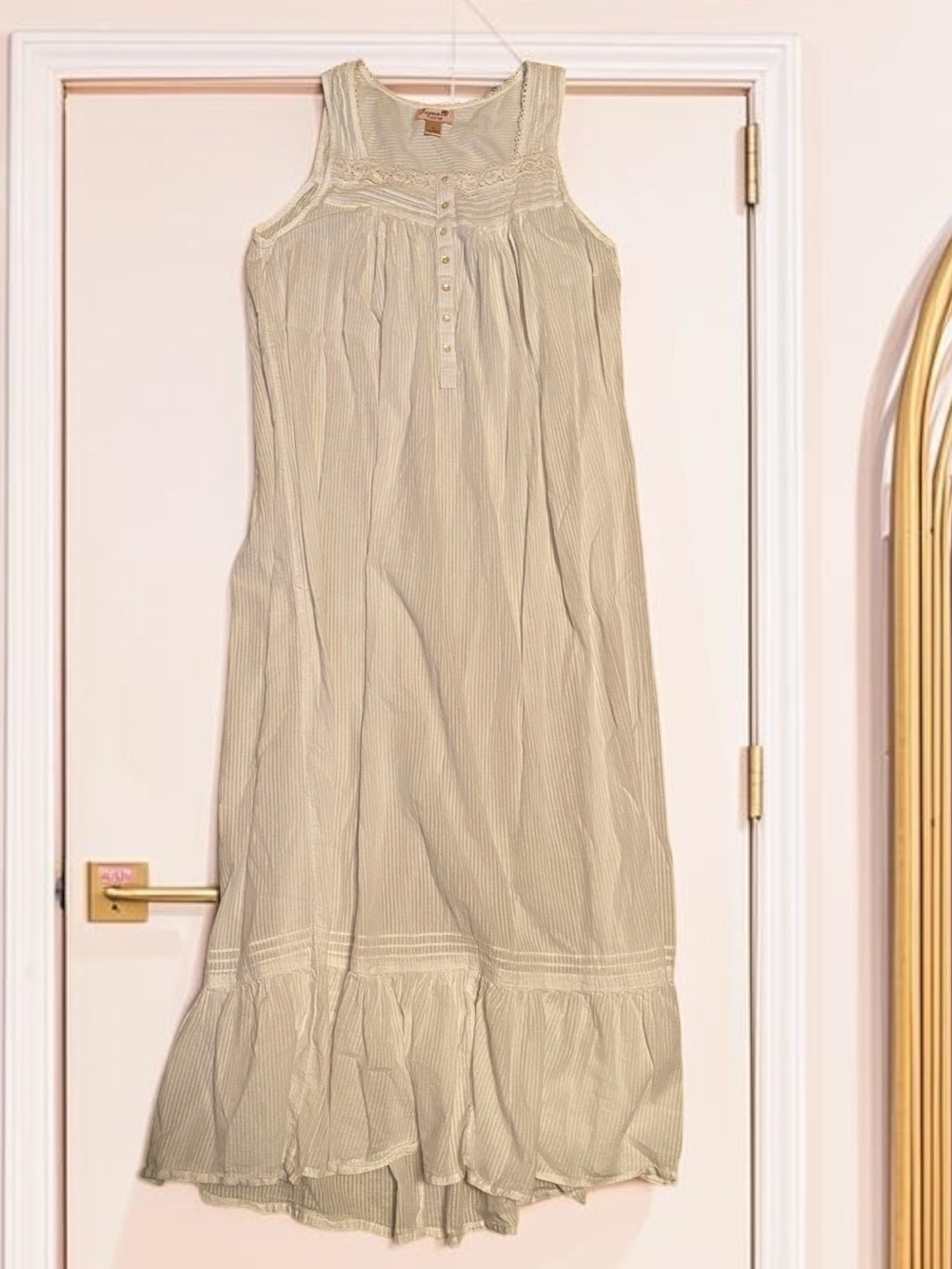 Japna Lounge Soft Cotton Lace-Trim Maxi Nightgown in White Size L
